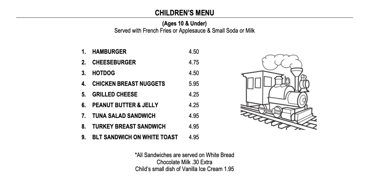 Lunch & Dinner Table Menu Butler's Pantry Trackside