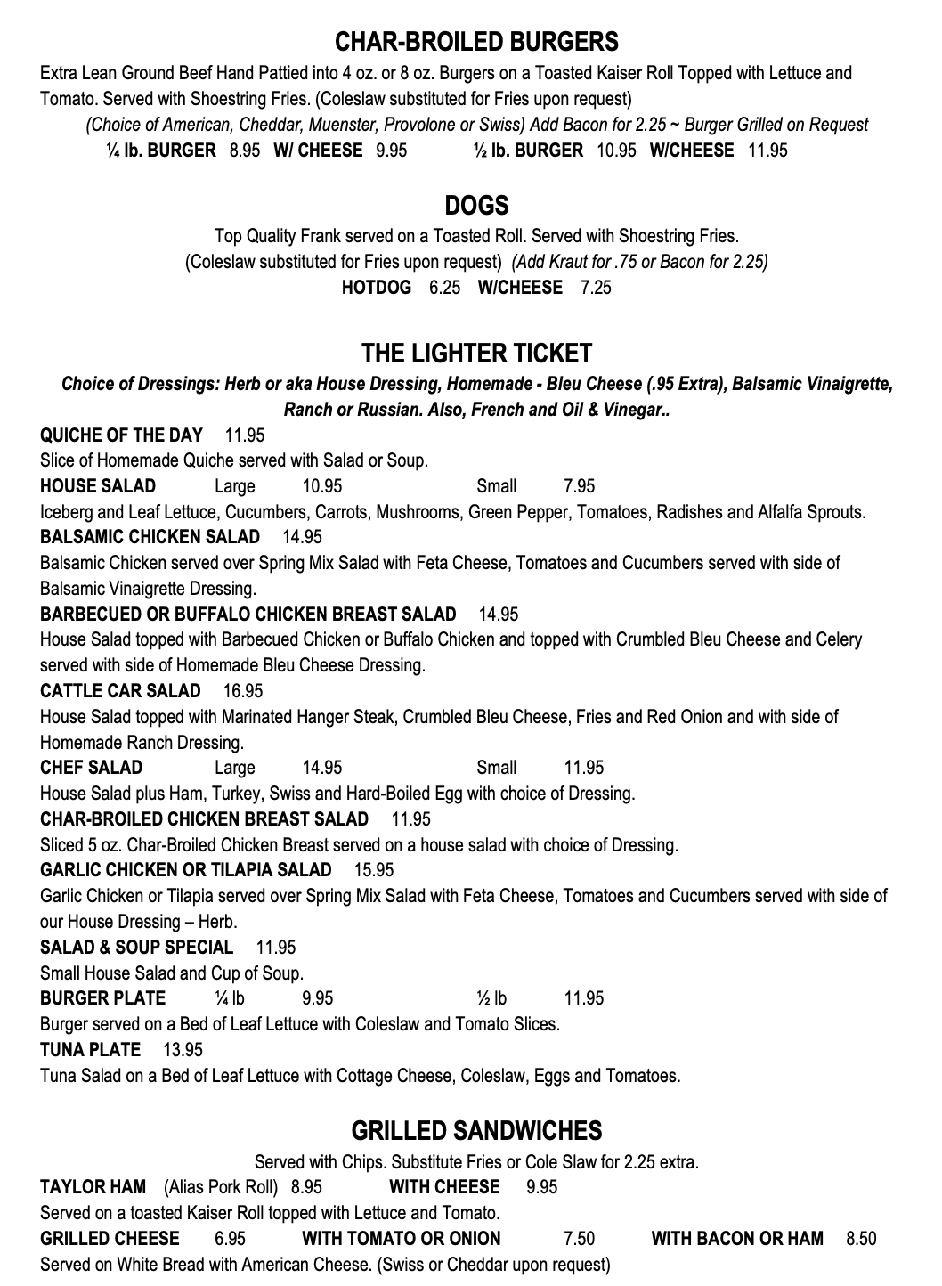 Lunch & Dinner Table Menu Butler's Pantry Trackside
